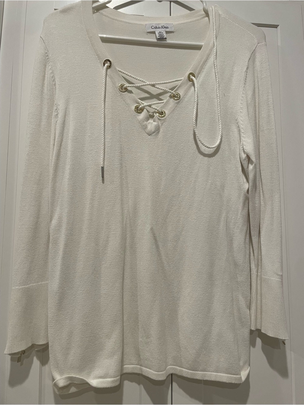 Calvin Klein White Lace-Up Long Sleeve Tunic Top